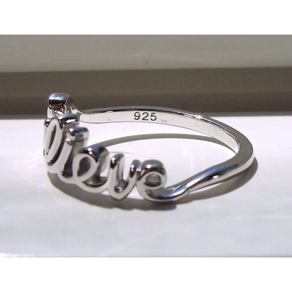 925 STERLING SILVER "Believe" Script Ring Inspirational - Picture 10 of 16